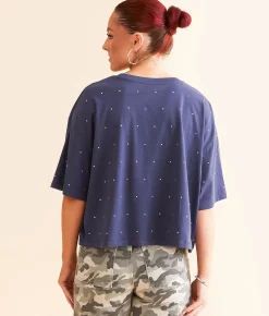 Tops | DH Apparel Go Team Rhinestone Cropped T-Shirt Patriot Blue
