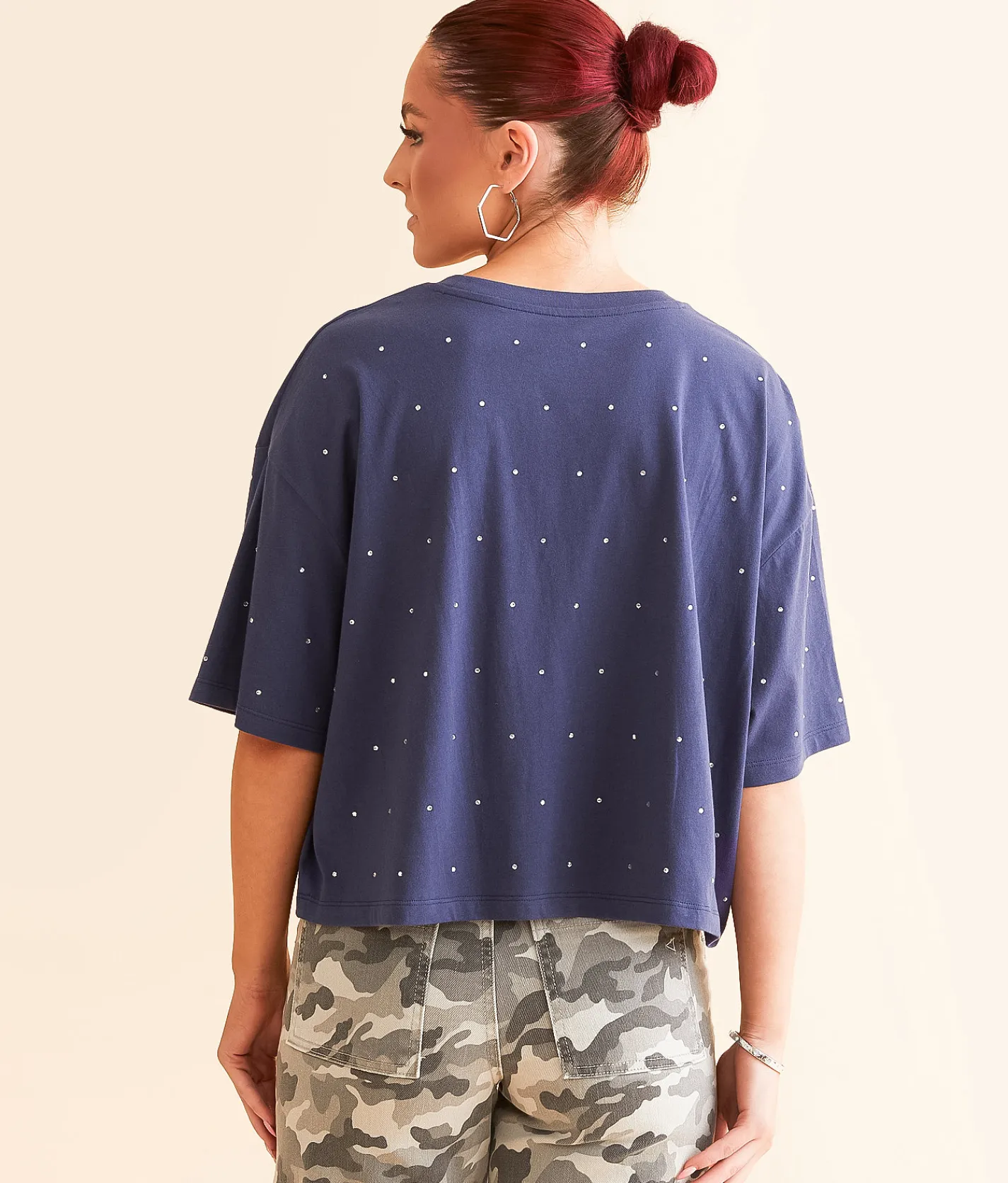 Tops | DH Apparel Go Team Rhinestone Cropped T-Shirt Patriot Blue