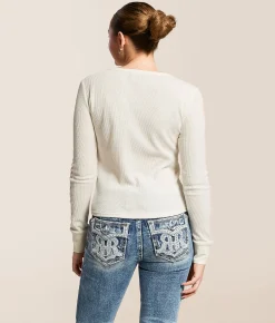 Rock Revival Gothic Thermal Henley White Hot