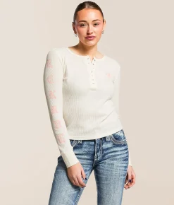 Rock Revival Gothic Thermal Henley White Hot