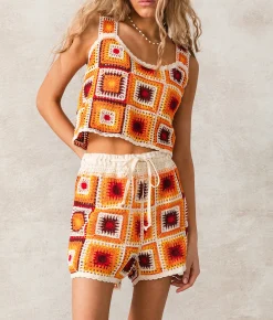 33 Coastal Granny Square Short Red Orange Online