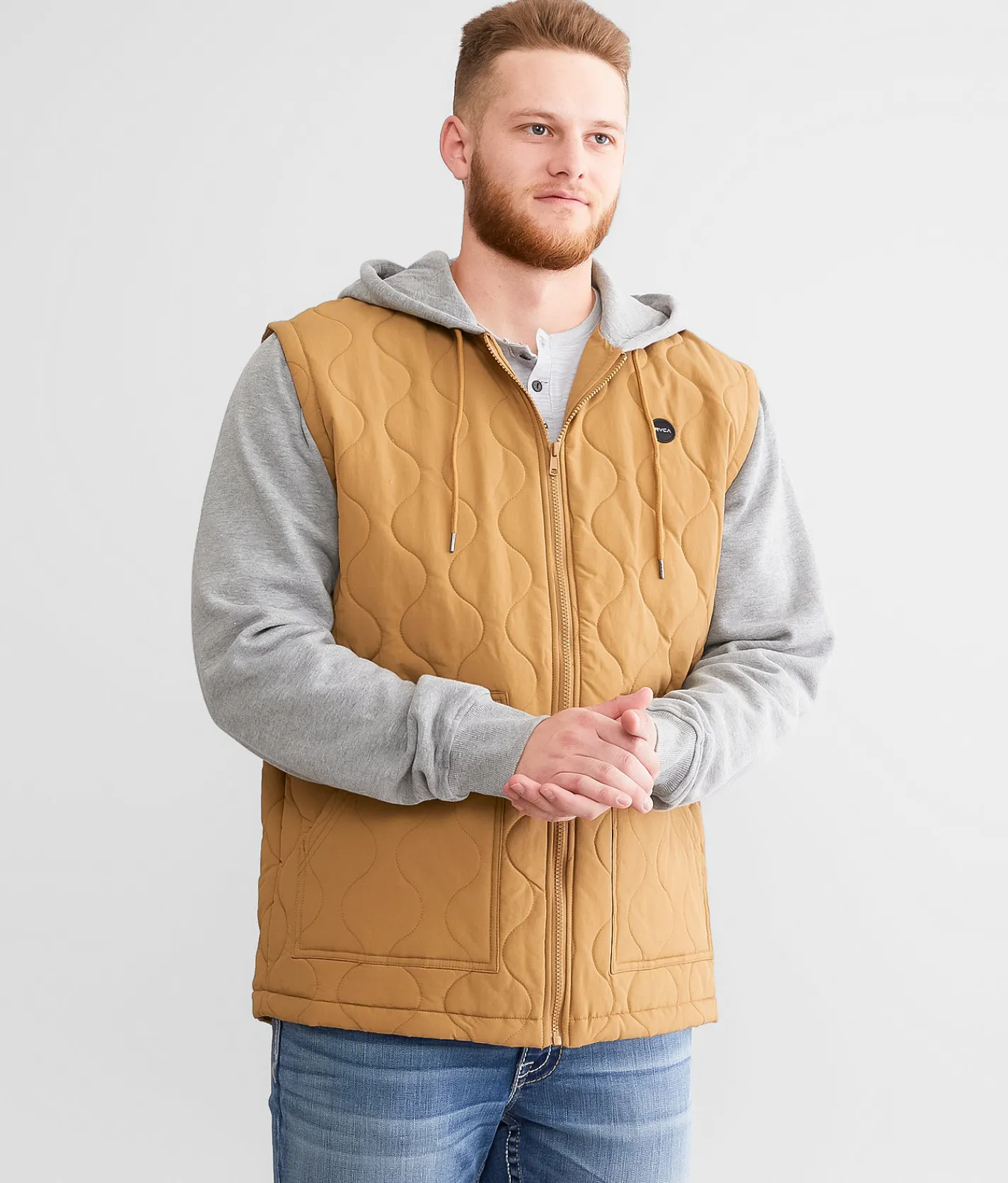 RVCA Grant Hooded Puffer Jacket Camel Clearance