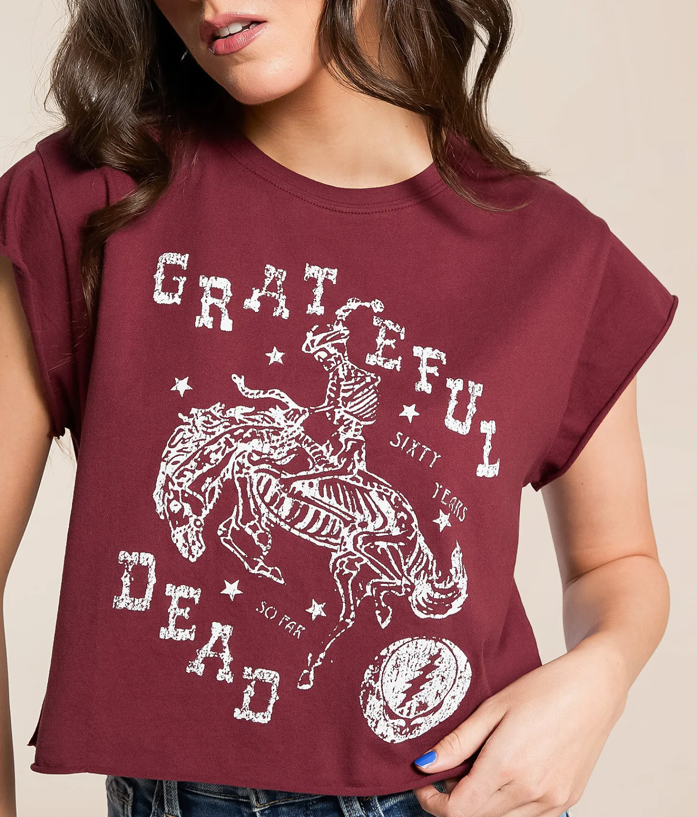 Tops | Life Clothing Grateful Dead Cropped Band T-Shirt Burgundy