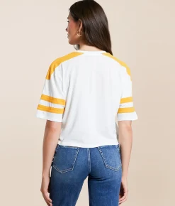 Junkfood Green Bay Packers Cropped T-Shirt Vintage White Mustard New