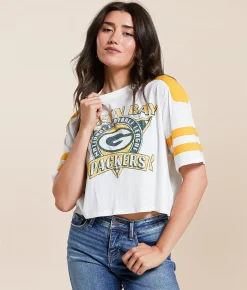 Junkfood Green Bay Packers Cropped T-Shirt Vintage White Mustard New
