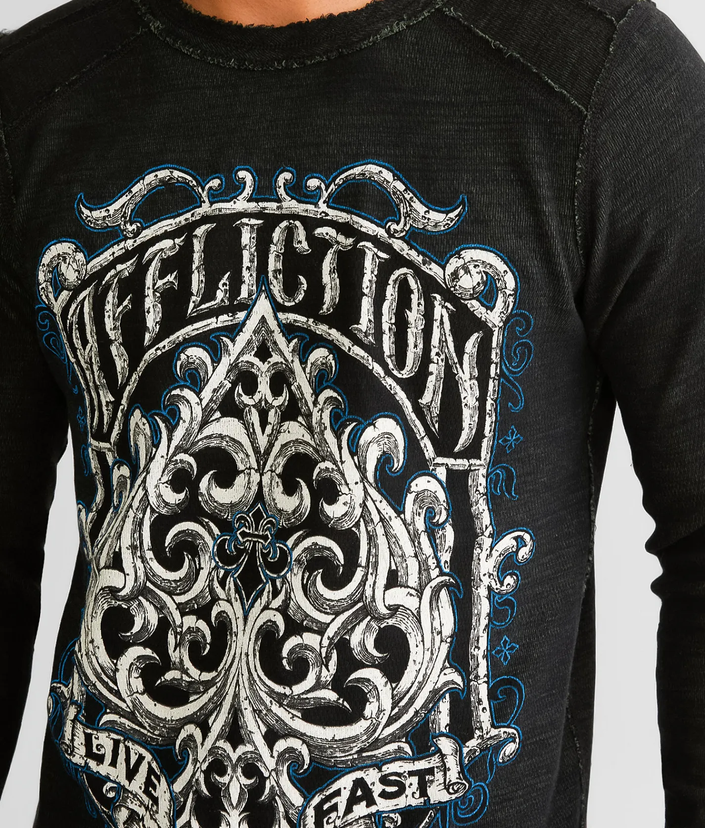 Graphic T-Shirts | Affliction Grim Intent Reversible Thermal Dark Forest Crys Wash Bk