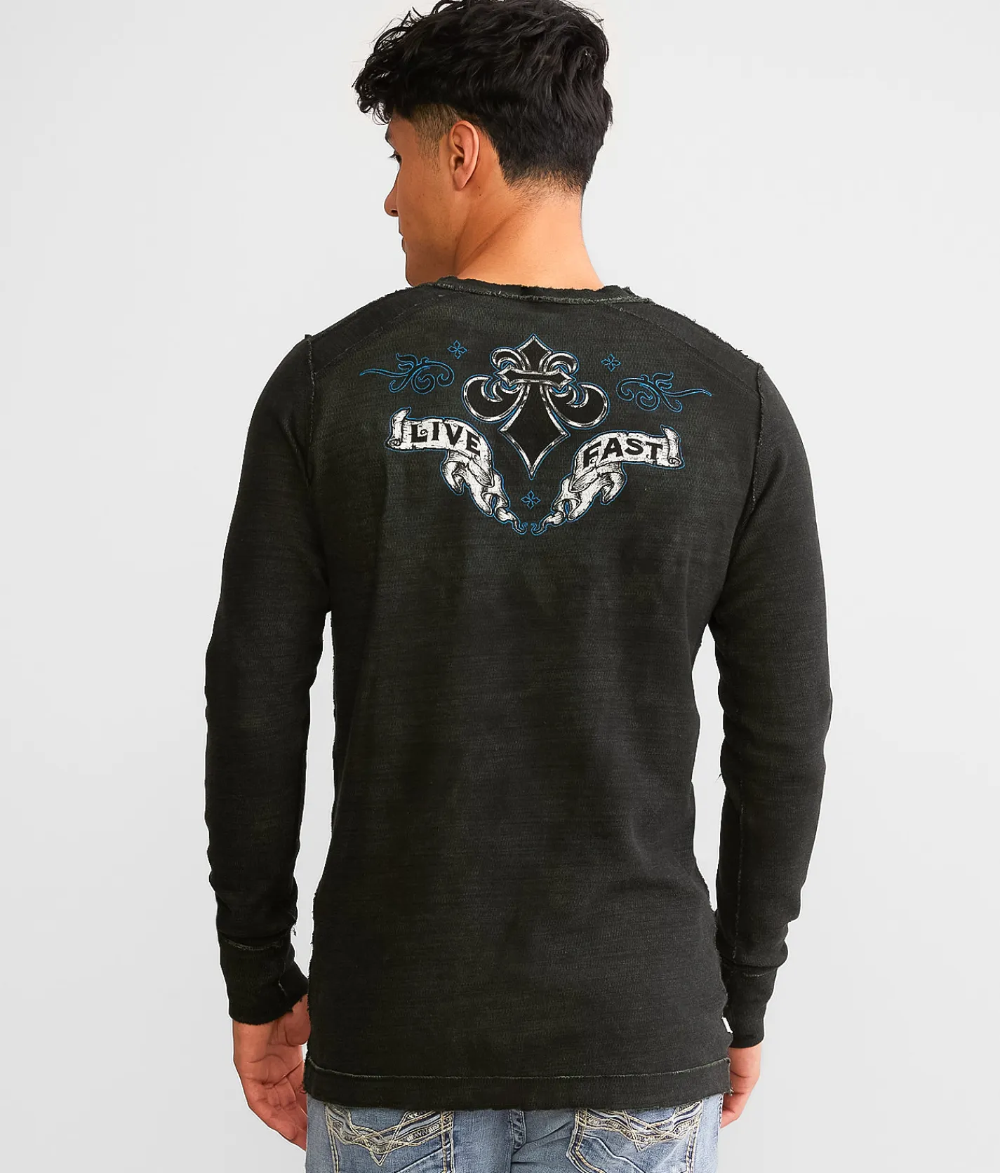 Graphic T-Shirts | Affliction Grim Intent Reversible Thermal Dark Forest Crys Wash Bk
