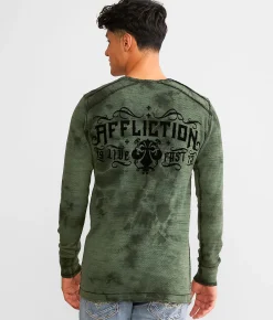 Graphic T-Shirts | Affliction Grim Intent Reversible Thermal Dark Forest Crys Wash Bk
