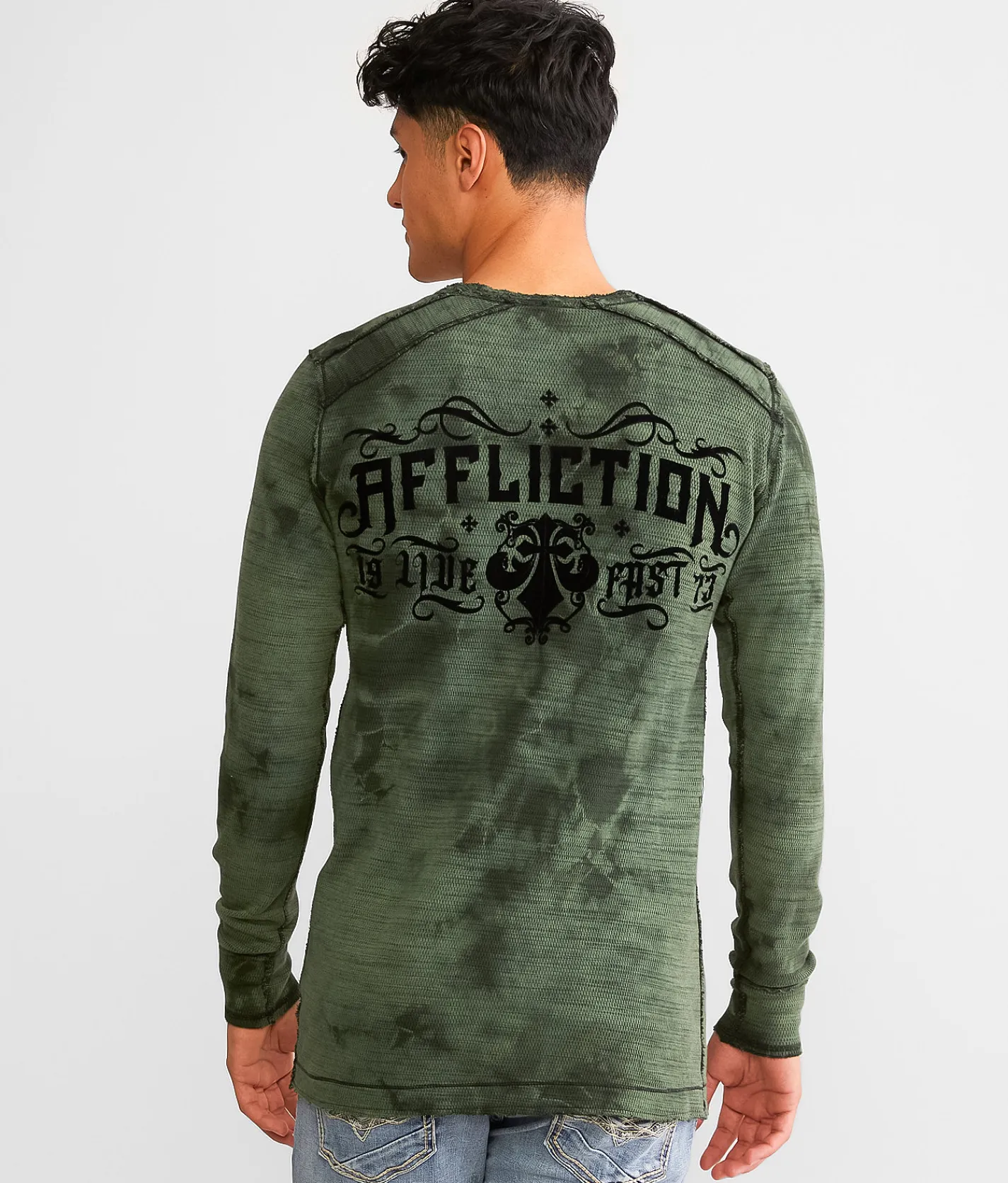 Graphic T-Shirts | Affliction Grim Intent Reversible Thermal Dark Forest Crys Wash Bk