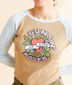 Life Clothing Guns N' Roses Band Cropped T-Shirt Oxford Tan Clearance