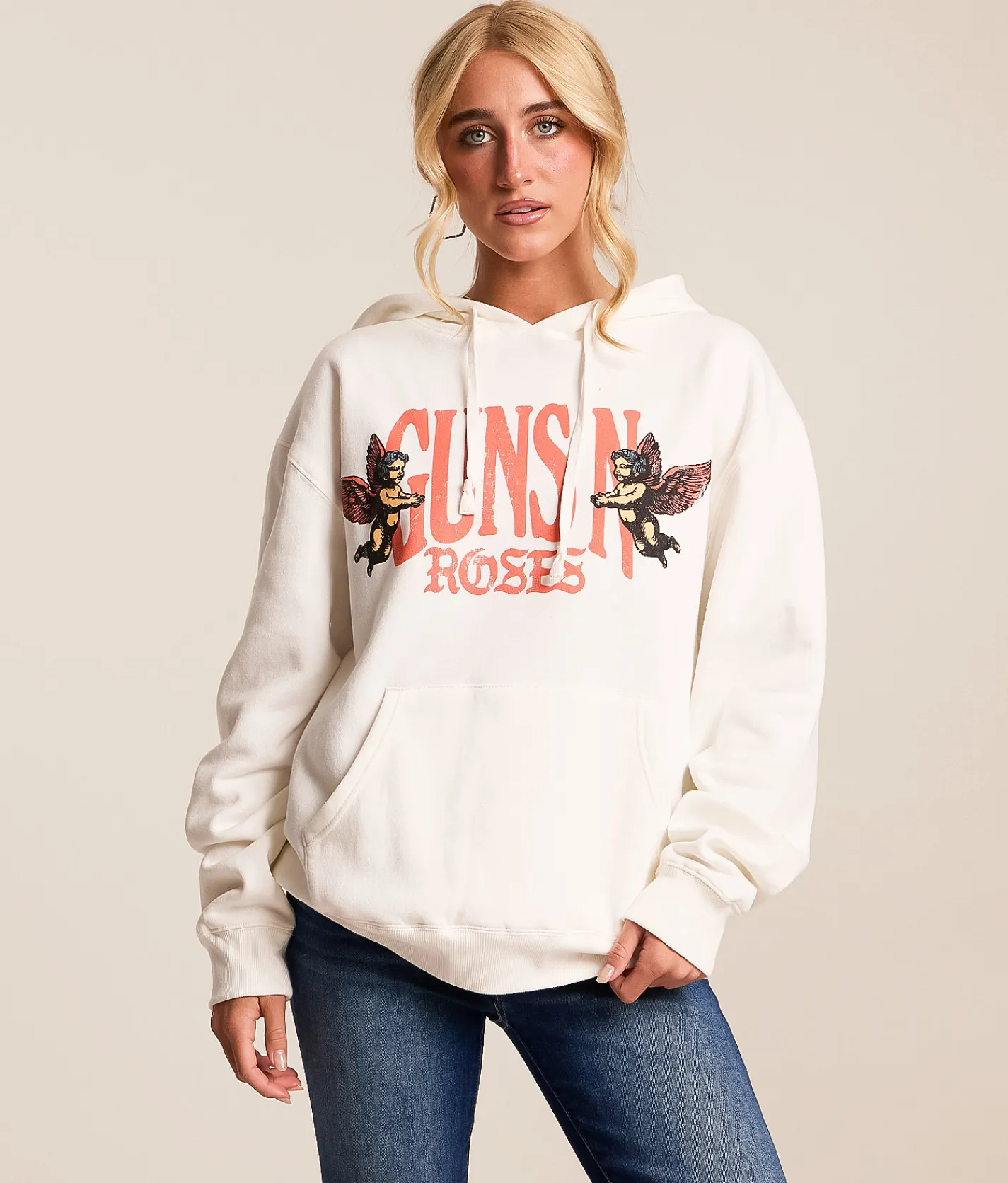 Tops | Bravado Guns N' Roses Band Hooded Sweatshirt Cream
