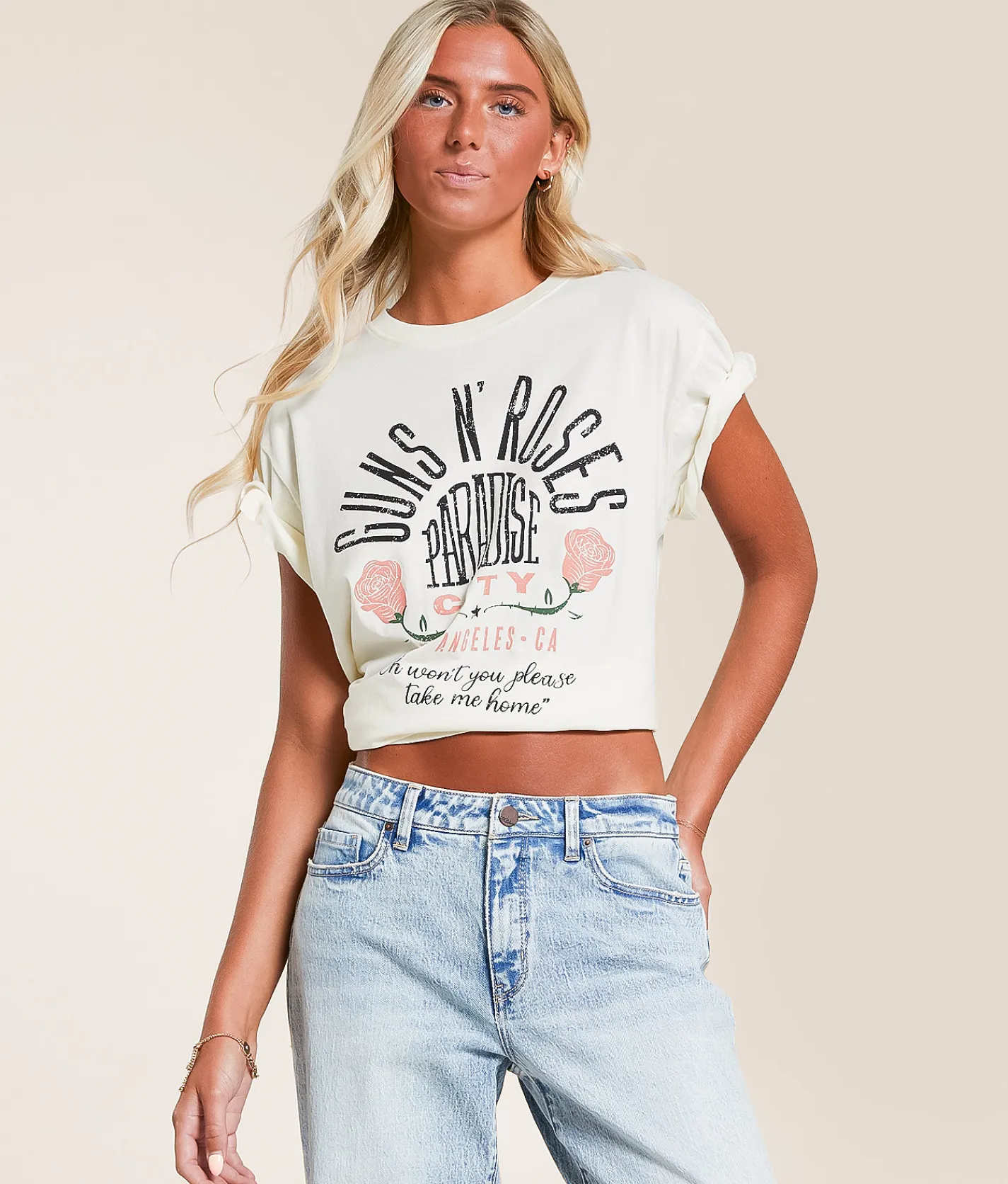 Tops | Life Clothing Guns N' Roses Paradise City Band T-Shirt Cream