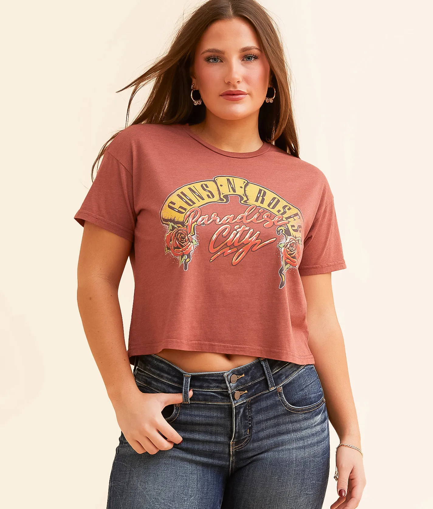 Goodie Two Sleeves Guns N Roses Paradise City Band T-Shirt Dusty Cedar Sale