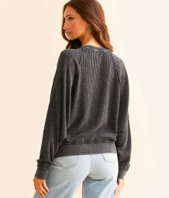 White Crow Hailey Henley Top Washed Black Best