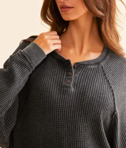 White Crow Hailey Henley Top Washed Black Best