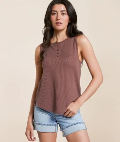 Tops | White Crow Harrison Twist Henley Tank Top Whipped Mocha