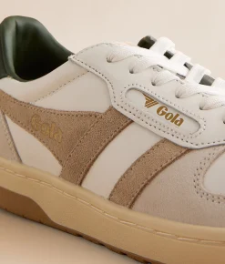 Gola® Hawk Leather Trainer Sneaker White Bone Dark Khaki Outlet