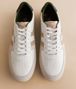 Gola® Hawk Leather Trainer Sneaker White Bone Dark Khaki Outlet