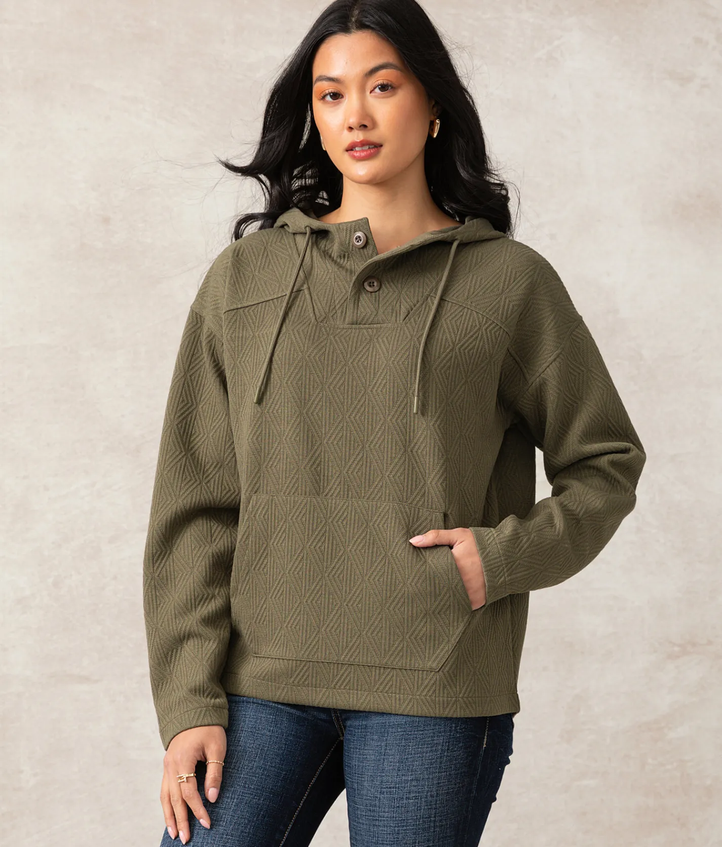 Buckle Black Hazel Henley Hoodie Dusty Olive Online