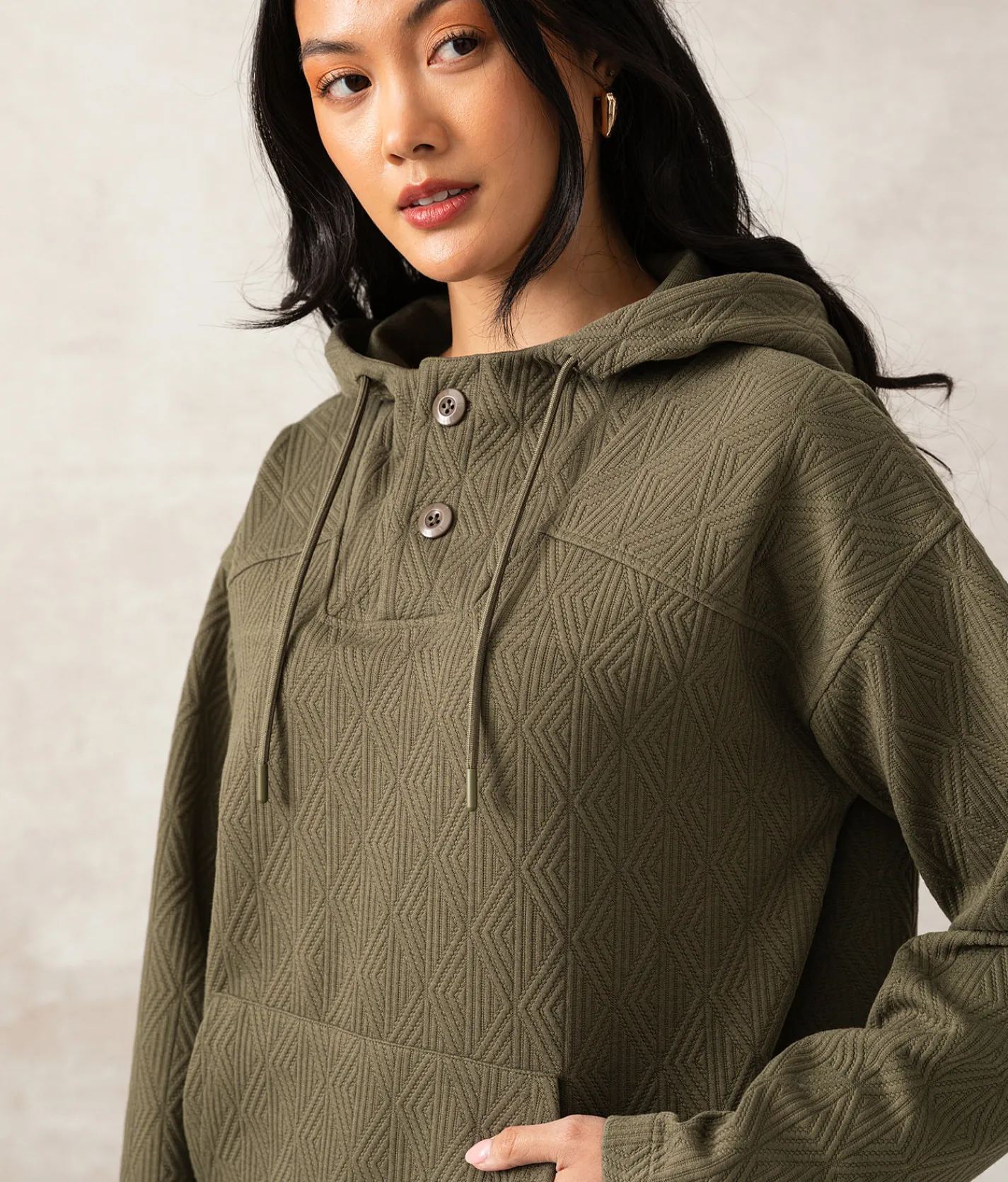 Buckle Black Hazel Henley Hoodie Dusty Olive Online