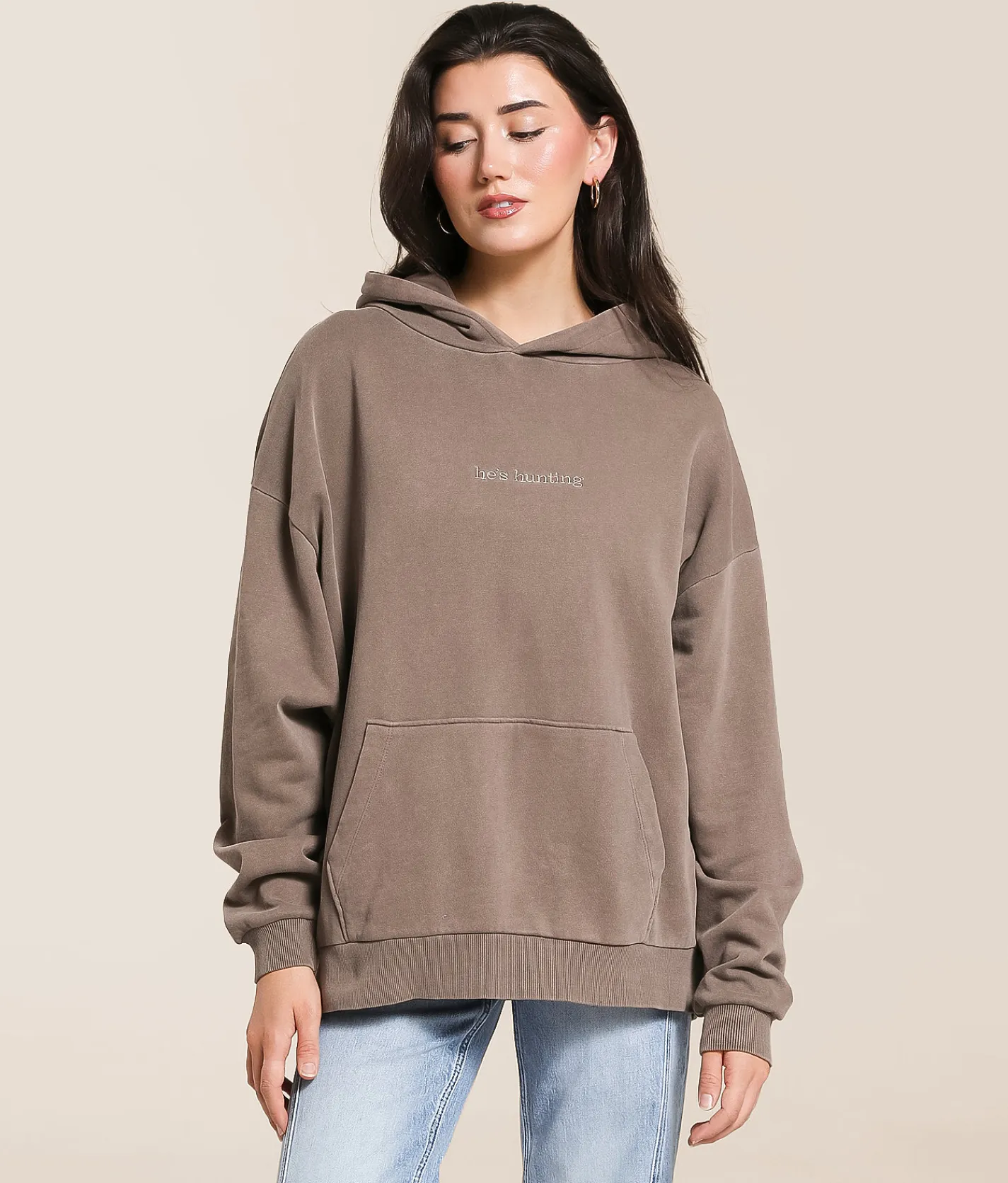 Tops | Modish Rebel He's Hunting Hooded Sweatshirt Stone Gray