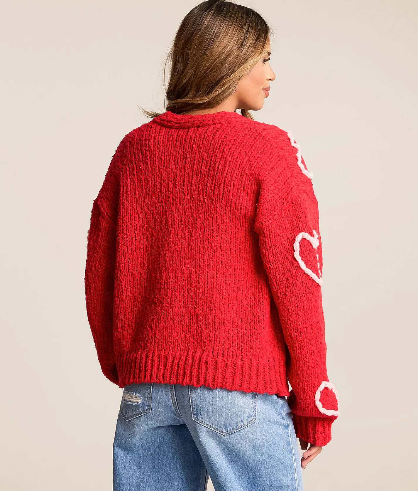 Tops | BiBi Heart Cardigan Sweater Red Pink