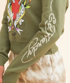 Ed Hardy Heart Hooded Sweatshirt Light Olive
