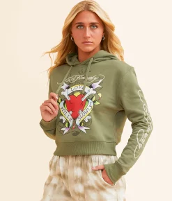 Ed Hardy Heart Hooded Sweatshirt Light Olive
