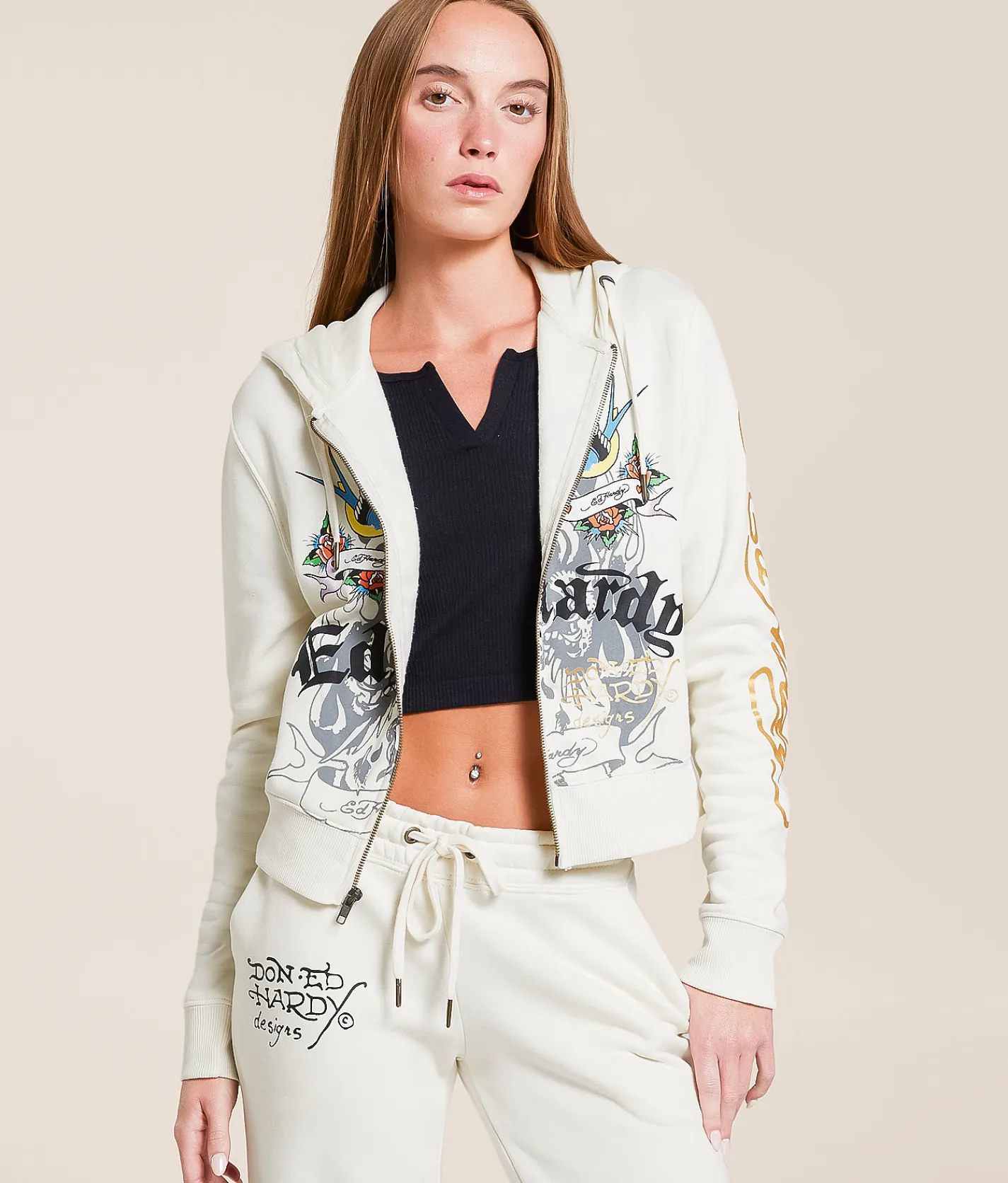 Ed Hardy Heart Hoodie Ivory