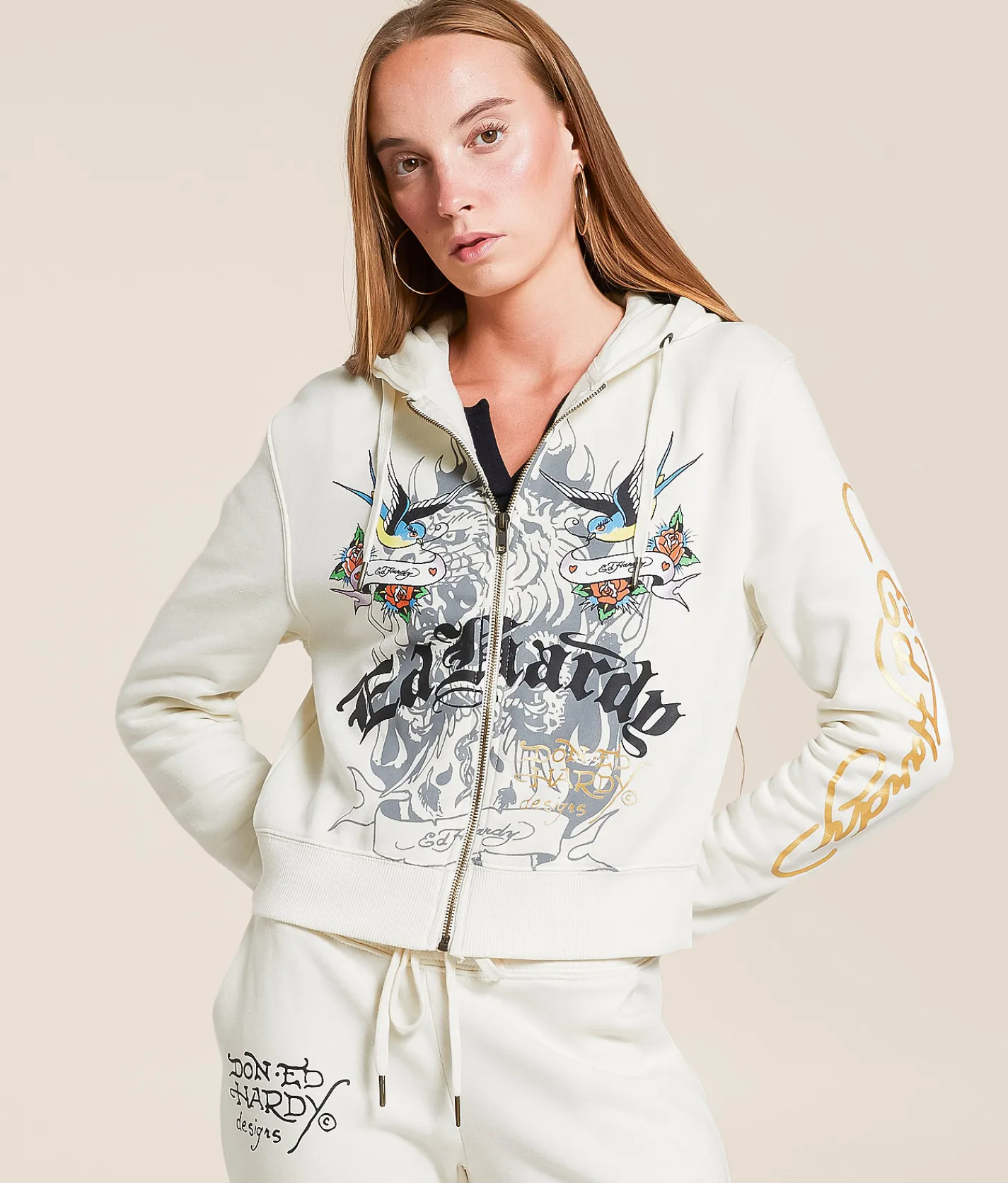 Ed Hardy Heart Hoodie Ivory