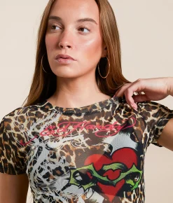 Ed Hardy Heart Power Cropped Baby T-Shirt Leopard Online