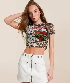 Ed Hardy Heart Power Cropped Baby T-Shirt Leopard Online