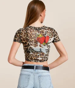 Ed Hardy Heart Power Cropped Baby T-Shirt Leopard Online