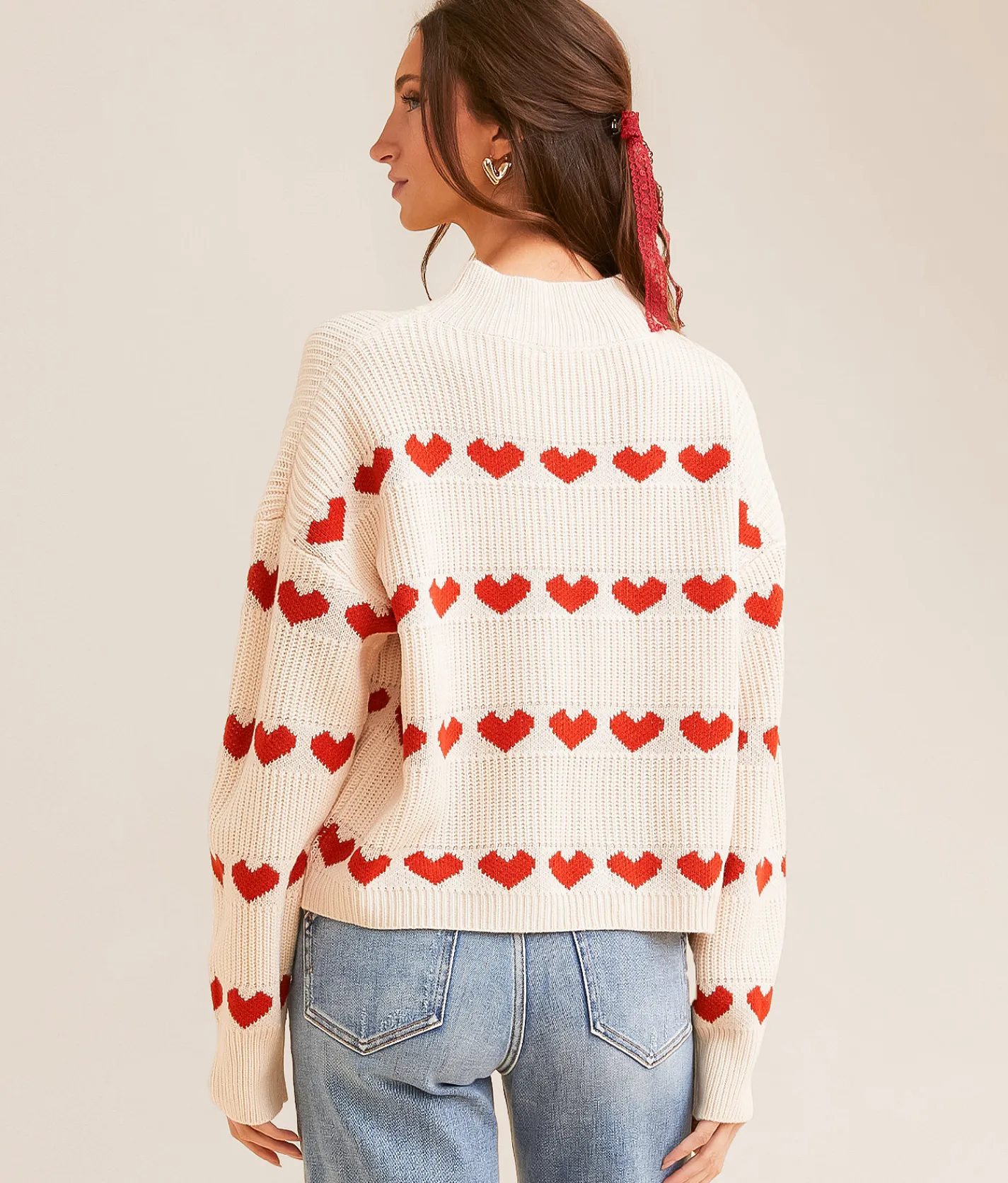 Tops | BaeVely Heart Striped Sweater Cream