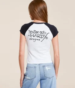 Ed Hardy Heart Wings Raglan T-Shirt Black White Sale
