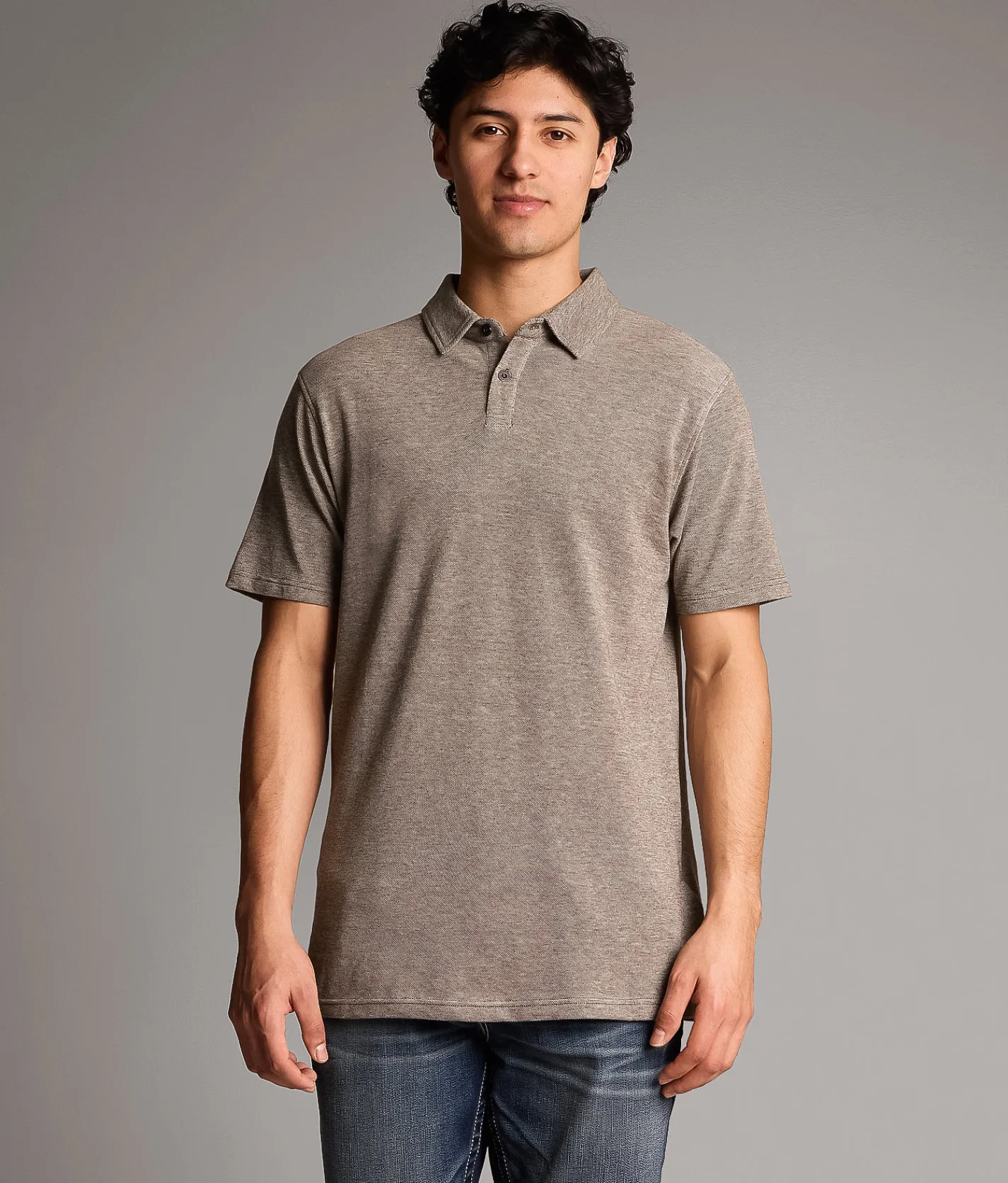 Tops | BKE Heathered Polo Brown Cream