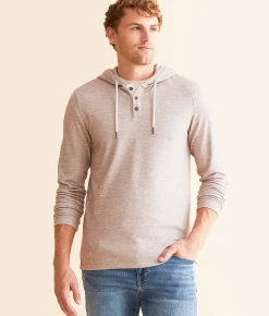 Tops | Outpost Makers Henley Hoodie Artic Wolf Seagrass