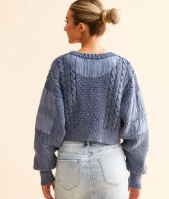Free People Heritage Cropped Cardigan Sweater Indigo Hot