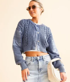Free People Heritage Cropped Cardigan Sweater Indigo Hot