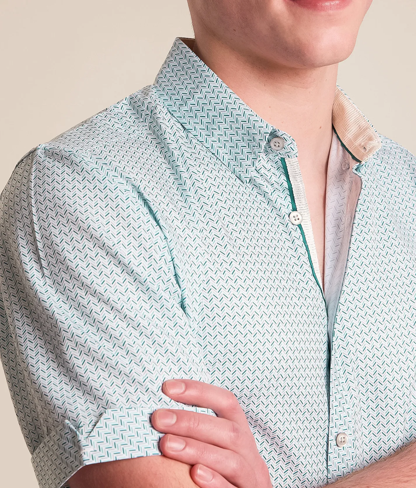Tops | J.B. Holt Herringbone Athletic Performance Stretch Shirt Bright White Teal