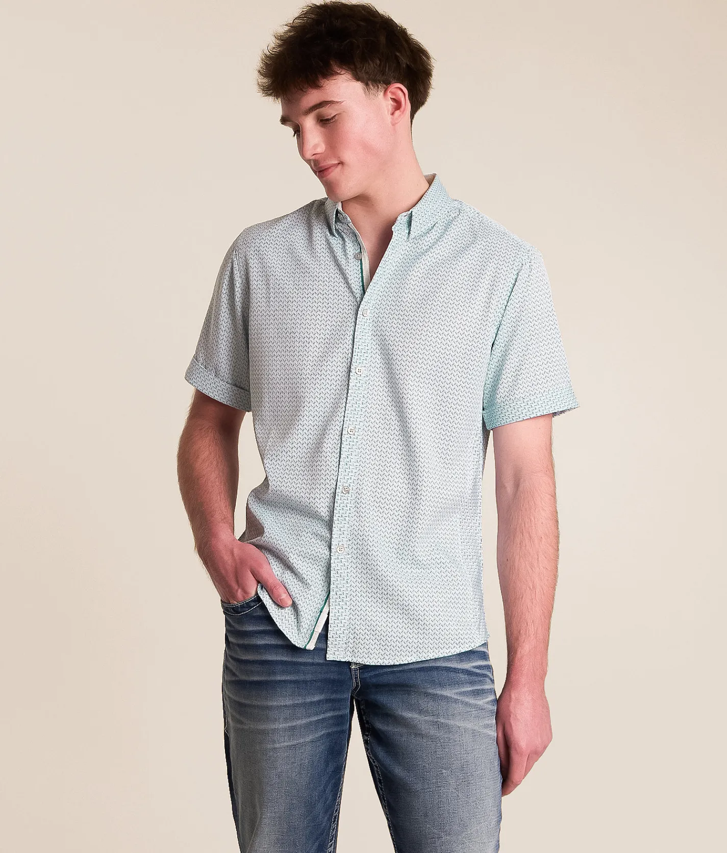 Tops | J.B. Holt Herringbone Athletic Performance Stretch Shirt Bright White Teal