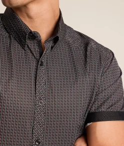 J.B. Holt Herringbone Standard Performance Stretch Shirt Black Grey Red Discount