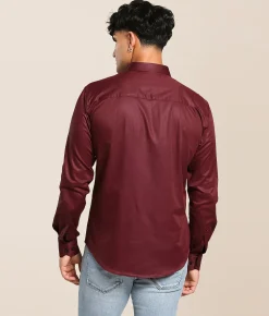 Eight X Herringbone Stretch Shirt Burgundy New