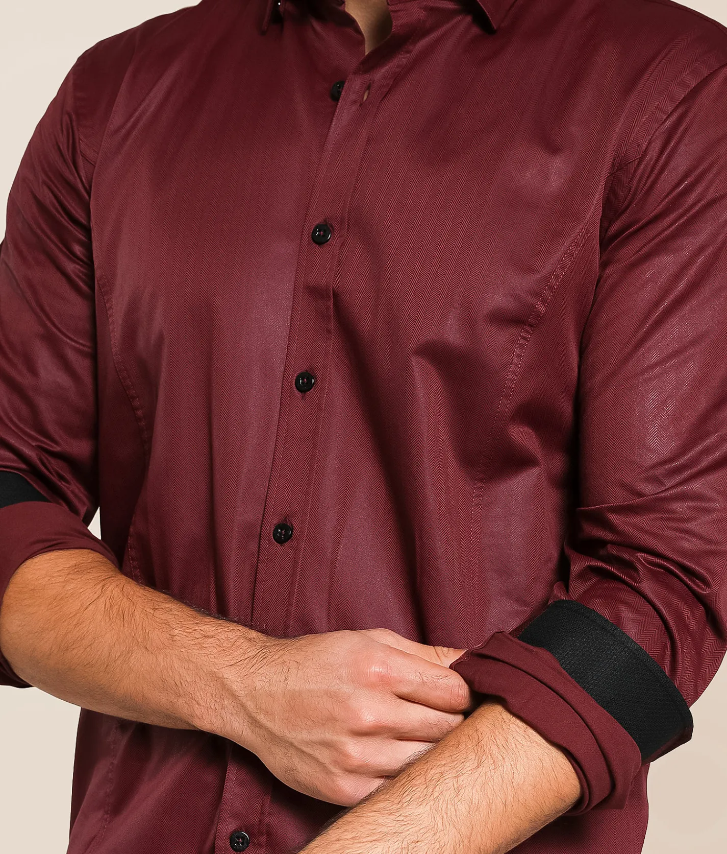 Eight X Herringbone Stretch Shirt Burgundy New