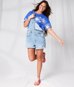Tops | 33 Coastal Hibiscus Oversized T-Shirt Strong Blue