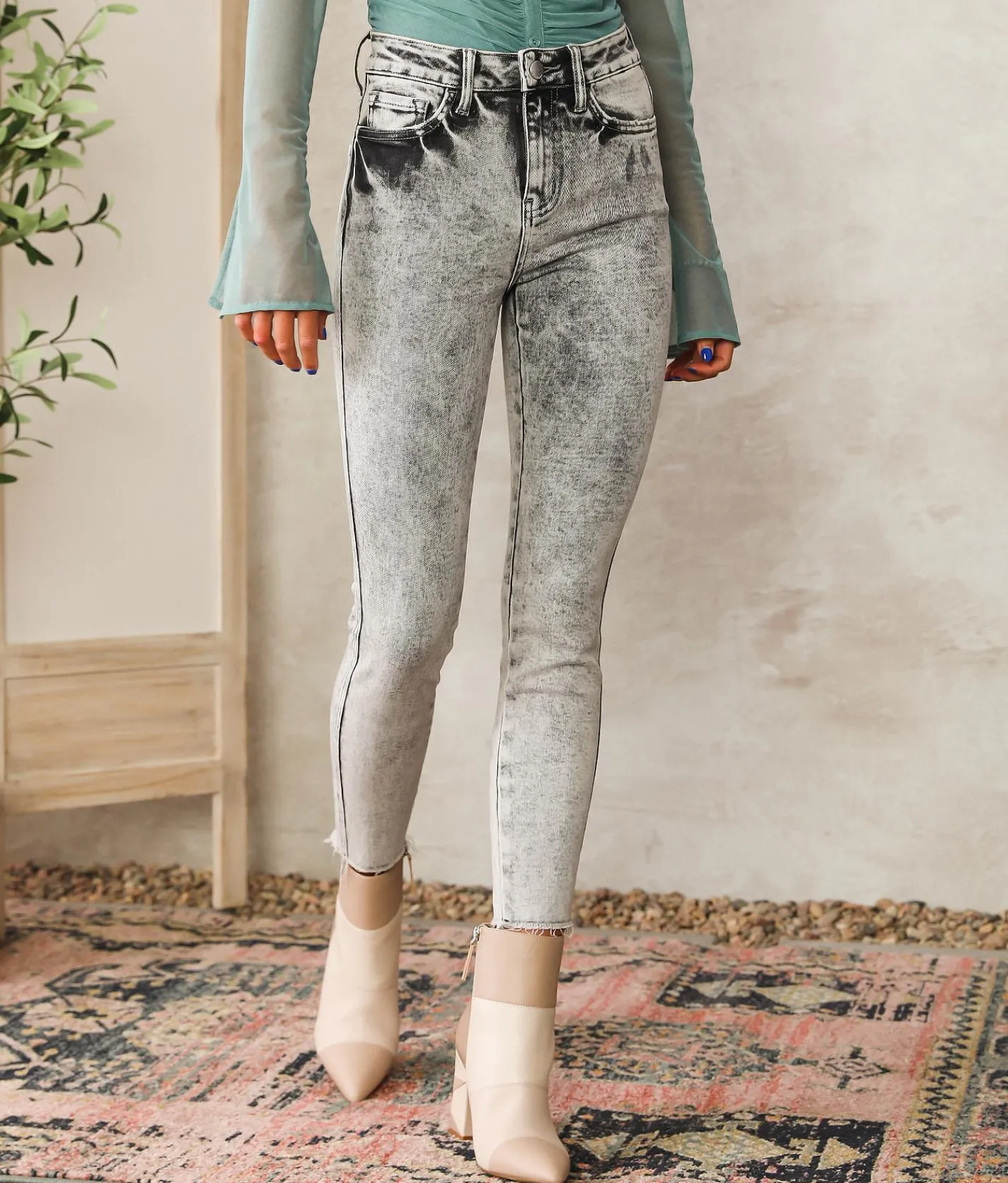 Flying Monkey High Rise Ankle Skinny Stretch Jean Clouds Discount