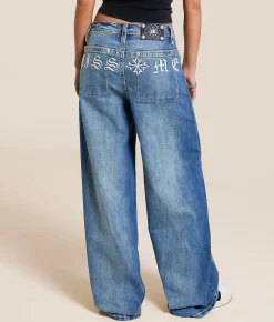 Jeans|Bottoms | Miss Me High Rise Baggy Wide Leg Stretch Jean DK Blu