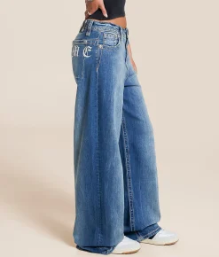 Jeans|Bottoms | Miss Me High Rise Baggy Wide Leg Stretch Jean DK Blu
