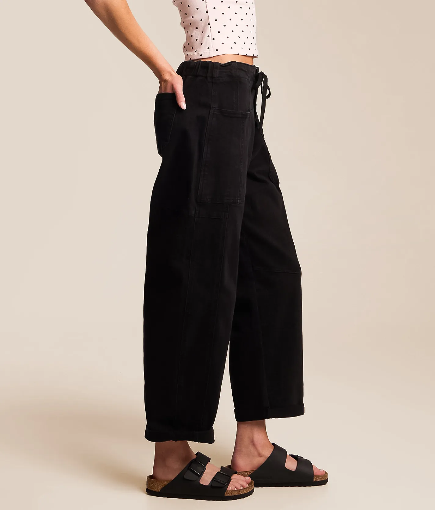 Risen High Rise Barrel Stretch Cuffed Pant Black Online