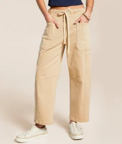 Bottoms | Risen High Rise Barrel Stretch Pant Beige
